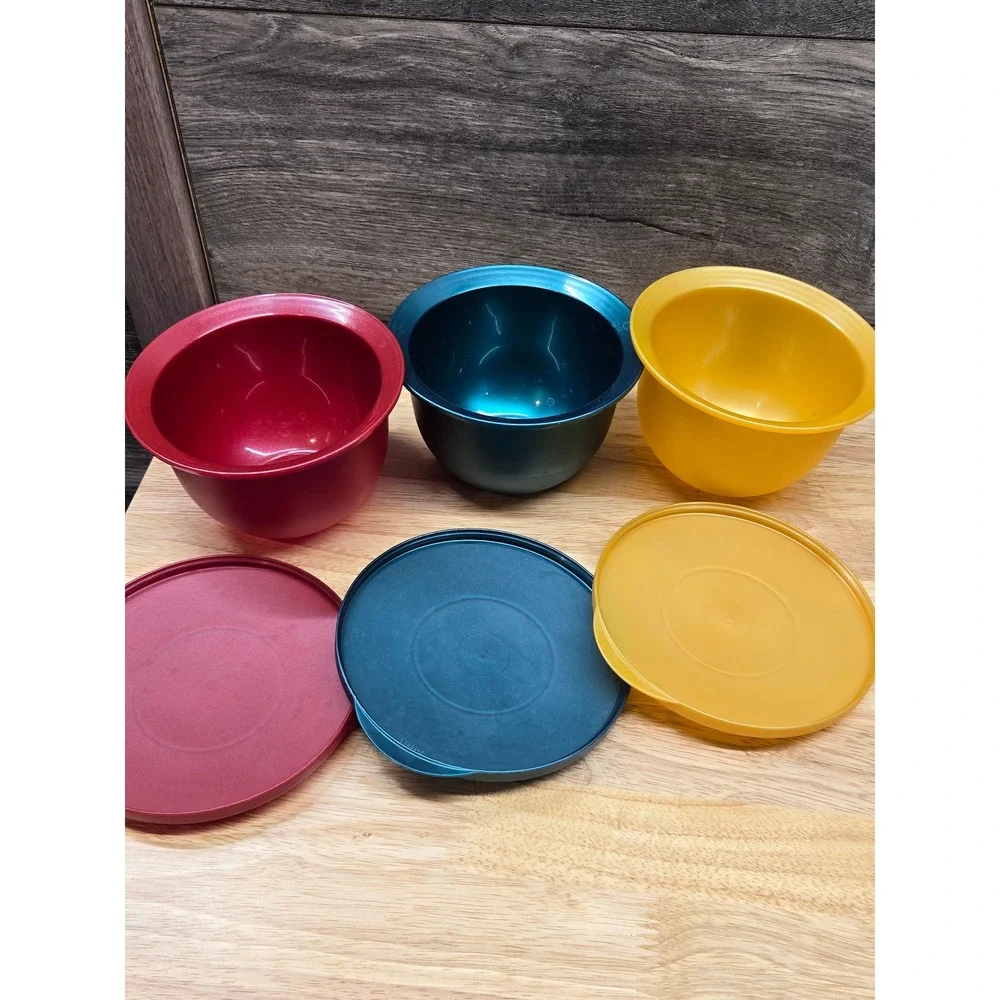Tupperware Impressions 1.25 Cup Mini Bowls Set of 3 Red Teal Yellow 3621B-2